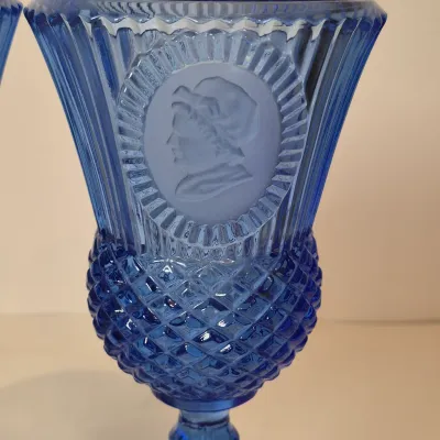 LOT 20D: Vintage Glass "Lady with Two Scottie Dogs" Large Figurine, Viking Platter, George & Martha Washington Goblets,...