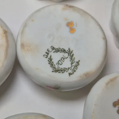 LOT 46L: Large Collection of Porcelain Salt Cellars & Set of Antique Limoges Floral Dishes