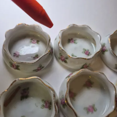 LOT 46L: Large Collection of Porcelain Salt Cellars & Set of Antique Limoges Floral Dishes