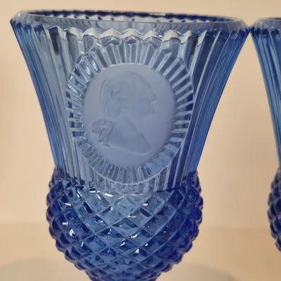 LOT 20D: Vintage Glass "Lady with Two Scottie Dogs" Large Figurine, Viking Platter, George & Martha Washington Goblets,...