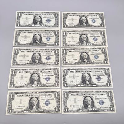 LOT 23: One Dollar Silver Certificates (10) Series 1957