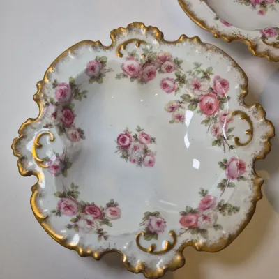 LOT 46L: Large Collection of Porcelain Salt Cellars & Set of Antique Limoges Floral Dishes