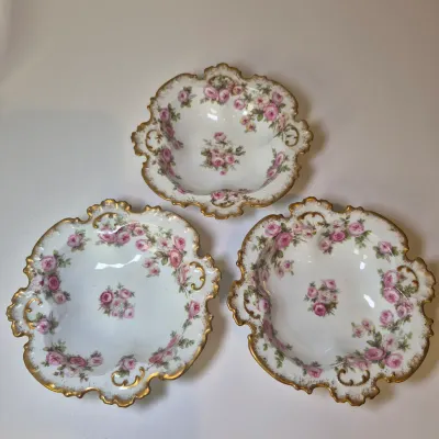 LOT 46L: Large Collection of Porcelain Salt Cellars & Set of Antique Limoges Floral Dishes