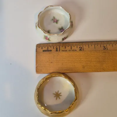 LOT 46L: Large Collection of Porcelain Salt Cellars & Set of Antique Limoges Floral Dishes
