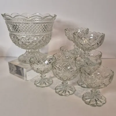 LOT 17D: Collection of Vintage Glass-Dessert Cups, Compote Bowl, Ice Bucket