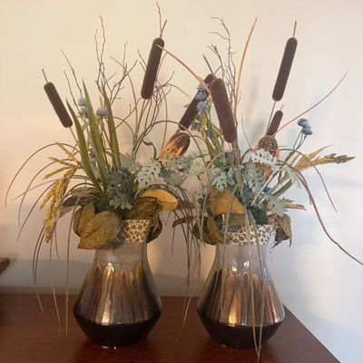 Two Faux Floral Arrangements in Ceramic Vases (LR-MG)