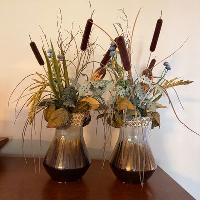 Two Faux Floral Arrangements in Ceramic Vases (LR-MG)