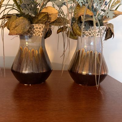 Two Faux Floral Arrangements in Ceramic Vases (LR-MG)