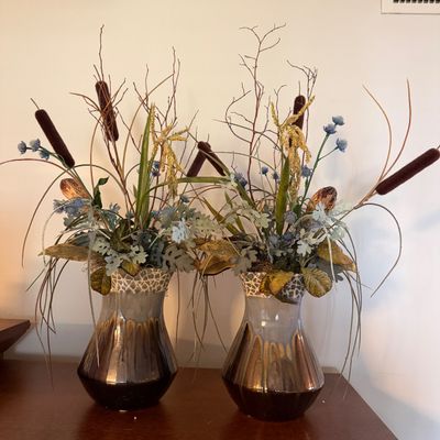 Two Faux Floral Arrangements in Ceramic Vases (LR-MG)