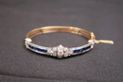 14K YG Vintage Bracelet Featuring Central Diamond Cluster, 2 Diamond Side Clusters