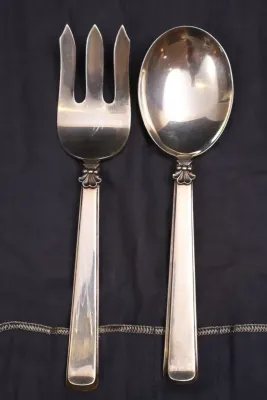 Sterling Silver Iconic MCM Style Georg Jensen Fork & Spoon Serving Set