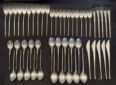 Sterling Silver Vision Pattern Modern Flatware Set By International Silver- Service For 10