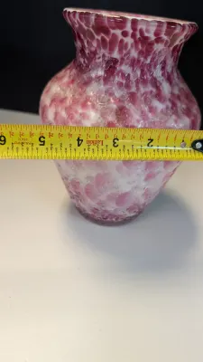 Murano Style Art Glass Flower Vase Textured Pink & White Splatter Glass