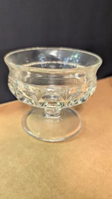 Tiffin Glass Clear Kings Crown Seamed Champagne Glasses & Vintage Crystal Etched Champagne Coupe Glasses Starflower Design