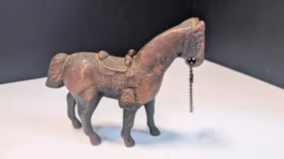 Vintage Western Style Horse Pot Metal Copper Finish & Metal Horse Jumping