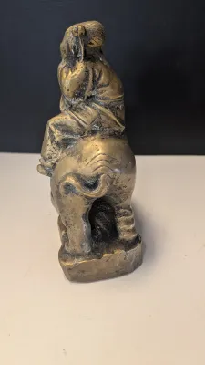 Brass Chinese Dynasty Child Riding Elephant Statue Fengshlui Tong Zi