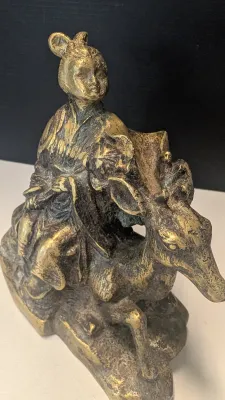 Brass Chinese Boy Sitting On A Deer