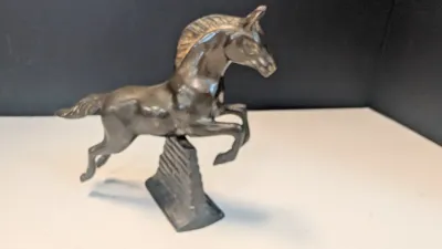 Vintage Western Style Horse Pot Metal Copper Finish & Metal Horse Jumping