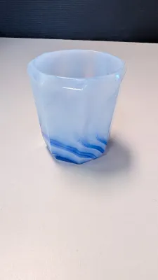 Vintage Akro Agate Glass Blue Swirl Milk Glass Slag Octagonal Faceted Cup & Shell Shaped Trinket Dishes