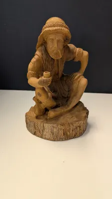 Hand Carved Hardwood Old Man Figure