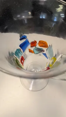 10" Vintage Hand Blown Multi Colored Mosaic Art Glass Pitcher
