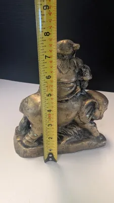 Brass Chinese Dynasty Child Riding Elephant Statue Fengshlui Tong Zi