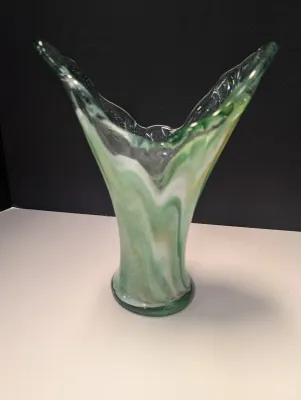 Made In Mexico Green & White Hand Blown Vase