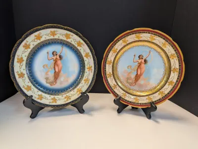 Porcelain Angel Cabinet Plates Hand Painted Austria & Beehive Marks #11