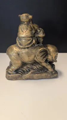 Brass Chinese Dynasty Child Riding Elephant Statue Fengshlui Tong Zi