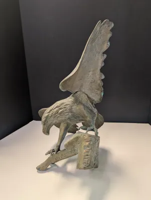 Vintage MCM Large Brass American Bald Eagle Perched On A Branch