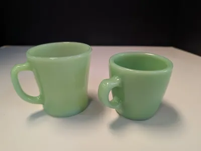7 - Fire King Jadeite Restaurant Ware Handled Coffee Mugs & 1 - 1940's Oven Fire King Ware Jadeite Extra Heavy C Handle Mug