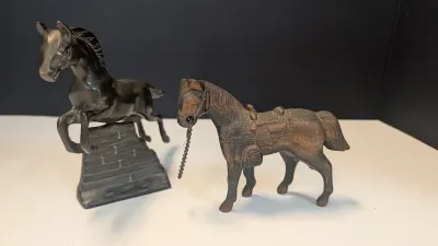 Vintage Western Style Horse Pot Metal Copper Finish & Metal Horse Jumping