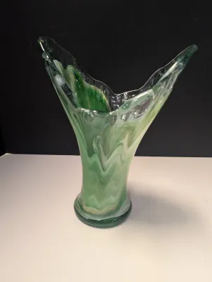 Made In Mexico Green & White Hand Blown Vase
