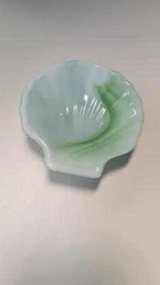 Vintage Akro Agate Glass Blue Swirl Milk Glass Slag Octagonal Faceted Cup & Shell Shaped Trinket Dishes