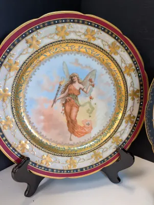 Porcelain Angel Cabinet Plates Hand Painted Austria & Beehive Marks #13