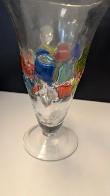 10" Vintage Hand Blown Multi Colored Mosaic Art Glass Pitcher