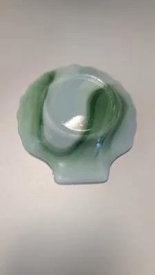 Vintage Akro Agate Glass Blue Swirl Milk Glass Slag Octagonal Faceted Cup & Shell Shaped Trinket Dishes