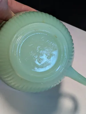 Set Of 8 Anchor Hocking Fire Kine Jadeite Jan Ray Design Tea Cup Ribbed