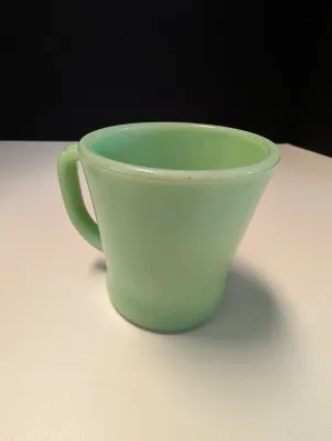 Set Of 6 Vintage Fireking Jadeite Oven Ware Green Mug D Handle Flat Bottom