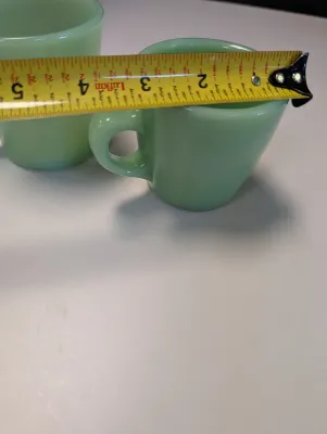 7 - Fire King Jadeite Restaurant Ware Handled Coffee Mugs & 1 - 1940's Oven Fire King Ware Jadeite Extra Heavy C Handle Mug