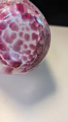 Murano Style Art Glass Flower Vase Textured Pink & White Splatter Glass