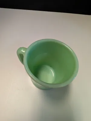 Set Of 6 Vintage Fireking Jadeite Oven Ware Green Mug D Handle Flat Bottom
