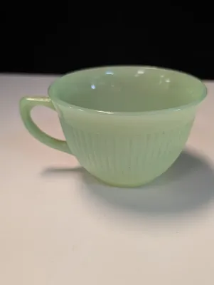 Set Of 8 Anchor Hocking Fire Kine Jadeite Jan Ray Design Tea Cup Ribbed