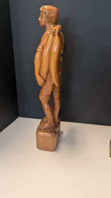 Made In The Philippines Vintage 18" Hand Carved Solid Wooden Statues Man/Woman Set