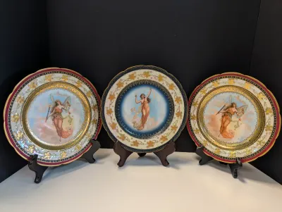 Porcelain Angel Cabinet Plates Hand Painted Austria & Beehive Marks #13