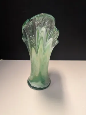 Made In Mexico Green & White Hand Blown Vase