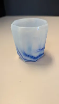 Vintage Akro Agate Glass Blue Swirl Milk Glass Slag Octagonal Faceted Cup & Shell Shaped Trinket Dishes