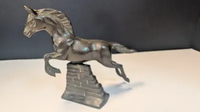 Vintage Western Style Horse Pot Metal Copper Finish & Metal Horse Jumping