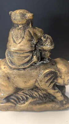Brass Chinese Dynasty Child Riding Elephant Statue Fengshlui Tong Zi