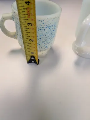 Anchor Hocking Fire King Blue Speckled Stacking Coffee Cup Mug & Fire King Anchor Hocking Milk Glass Mug w/ D Handle